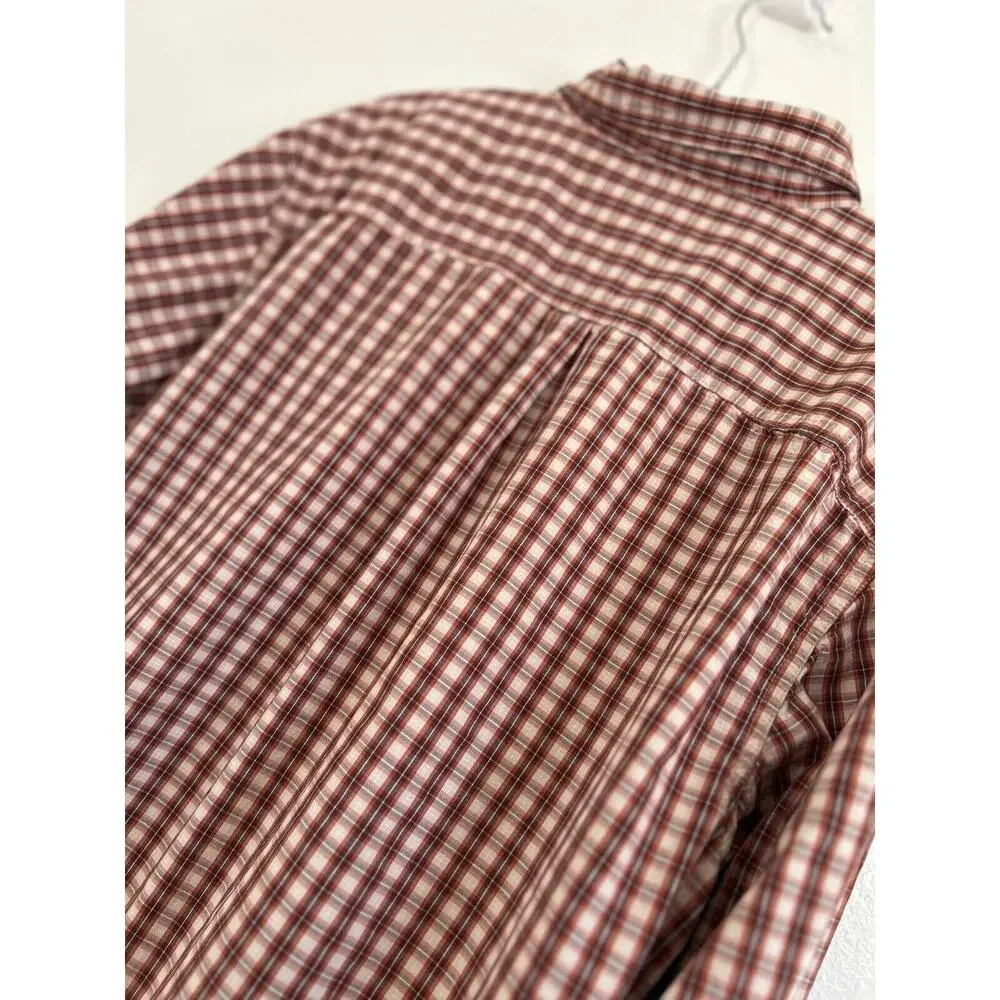 North Face Plaid Shirt Mens Large Rust Orange Cotton Long Sleeve One Pocket